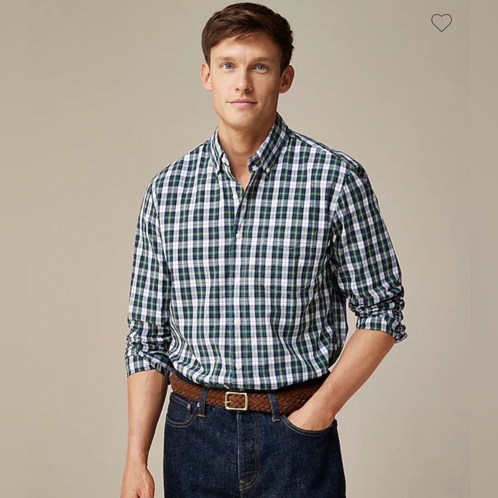 NWT J.Crew Slim Fit Plaid Flannel Shirt M Green Blue White